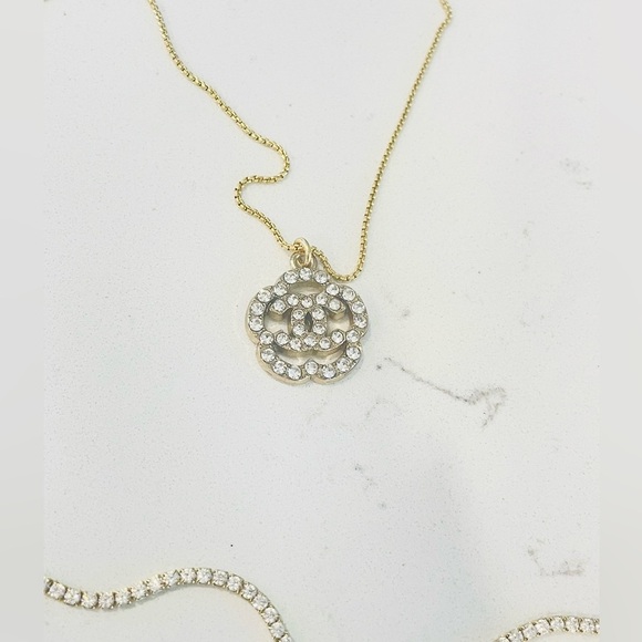 Upcycled Jewelry - Luxury Rhinestone Floral Logo Repurposed Zipper Pull Necklace